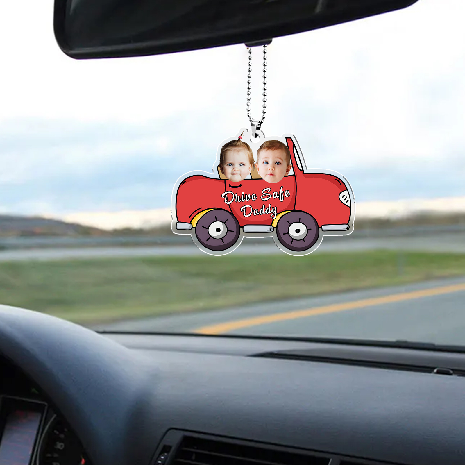 Acrylic Keychain/Decoration Personalized 2 Photos, Name And Text Driving Pattern Pendant For Dad