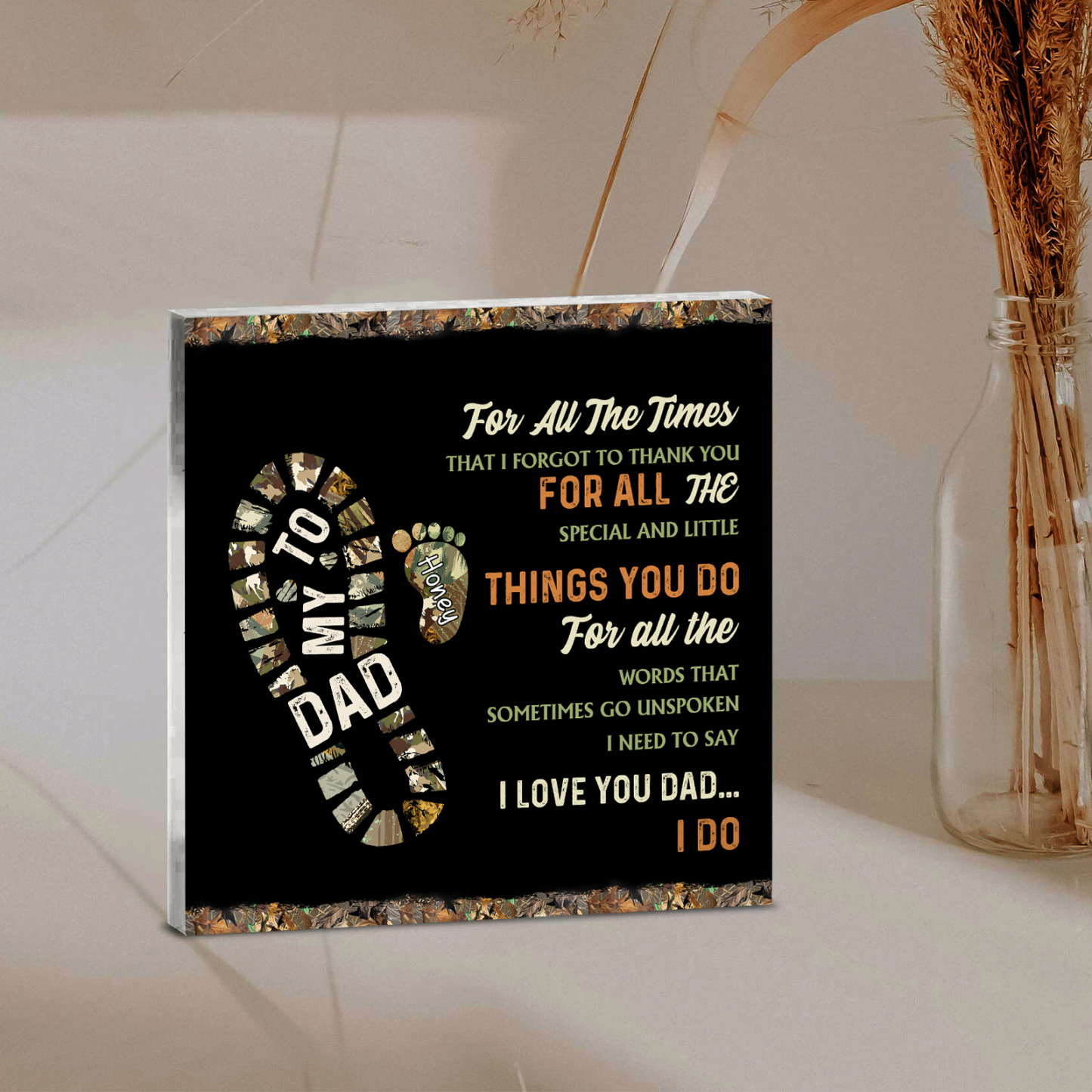 1 Name - Personalized Footprint Pattern Family Acrylic Keepsake Customized Name Acrylic Home Decor Gift for Dad