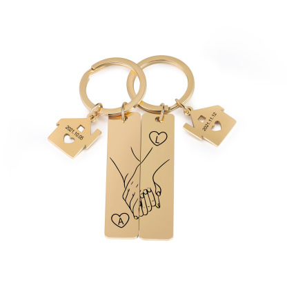Holding Hands Couple Keychain Gift Set Personalized Date Initial Matching Couple Valentine's Day Gift