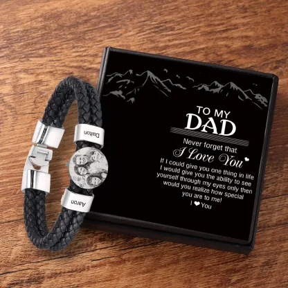 Personalized Photo Bracelet with 2 Names Leather Bracelet Beaded Wrap Bracelet Valentine's gift for Him | Jessemade