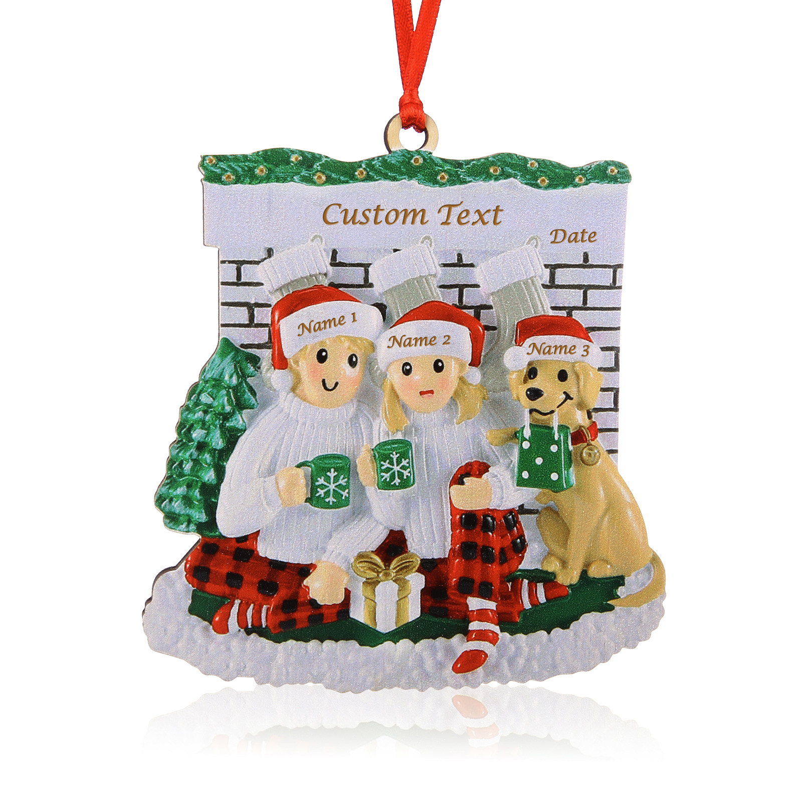 3 Names-Personalized Family Wooden Christmas Xmas Tree Decoration Ornament-Custom 3 Names Hanging Ornament Gifts For Family