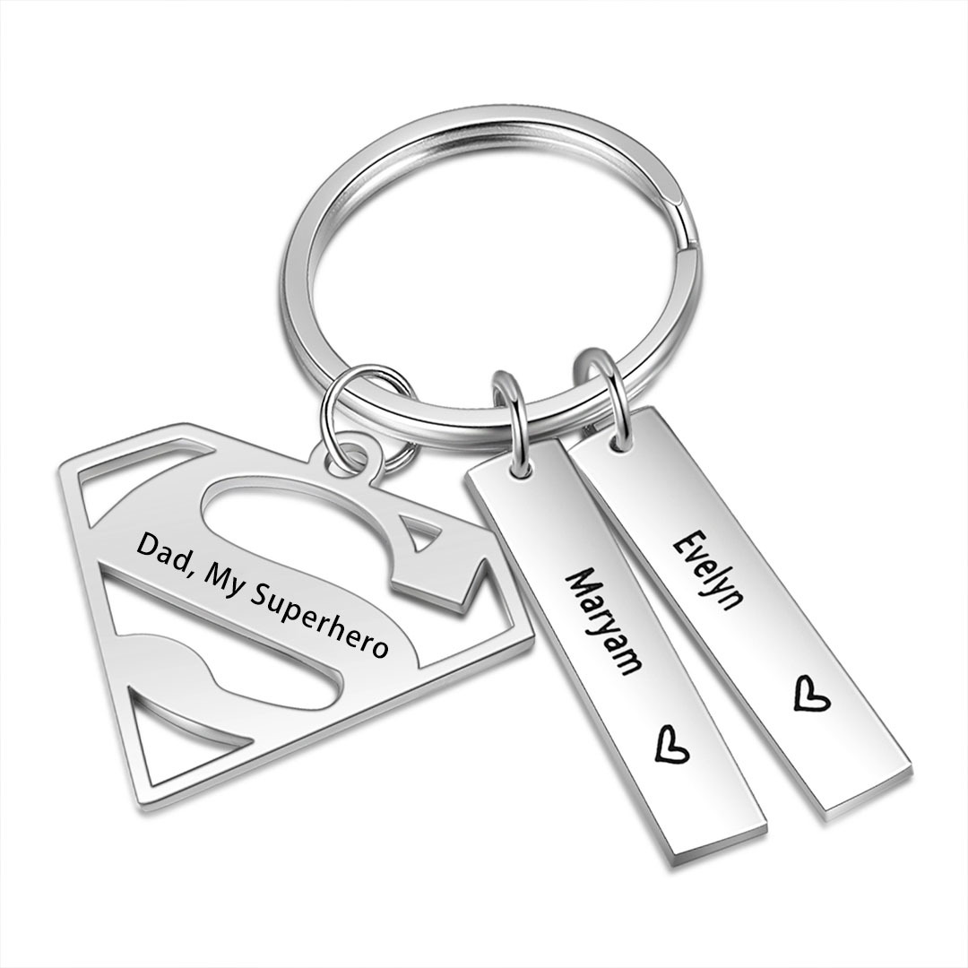 2 Names Customized Keychain With Card Gift Box Set Gift For Dad