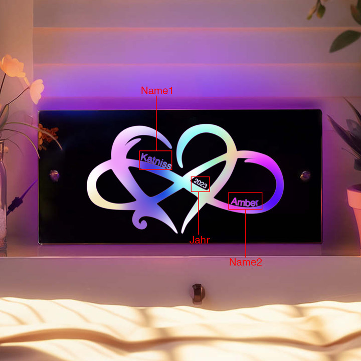 Personalized 2 Names And 1 Text Couple Name Mirror Led Light Custom Luminous Mirror Hanging Decoration Bedroom Gift For Her