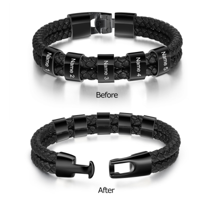 Customized  Braided Leather Bracelet Engraved 5 Names Men's Bracelet Gifts For Him