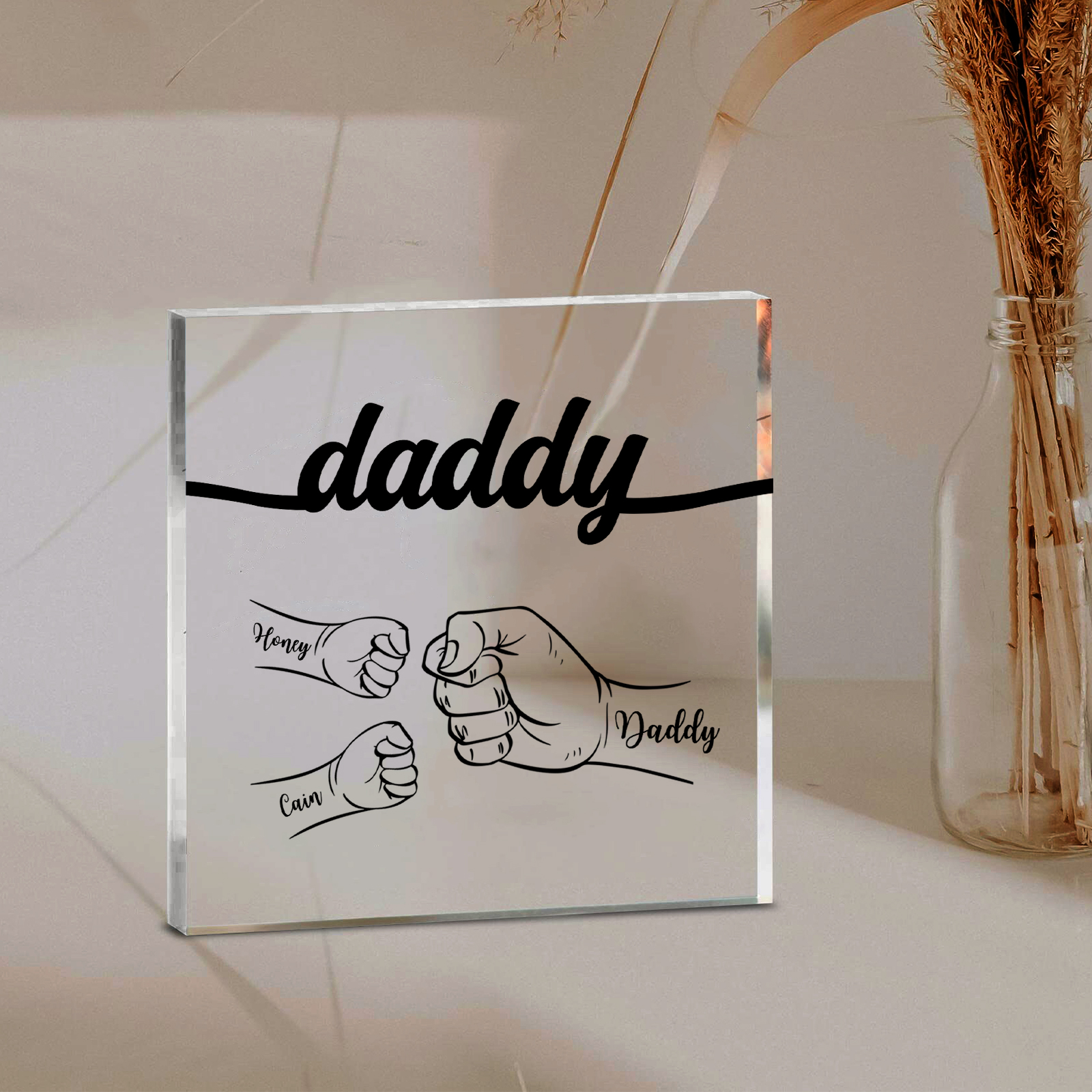 3 Names - Personalized Fist Acrylic  Keepsake Custom Text Acrylic Plaque Ornament Gift for Dad