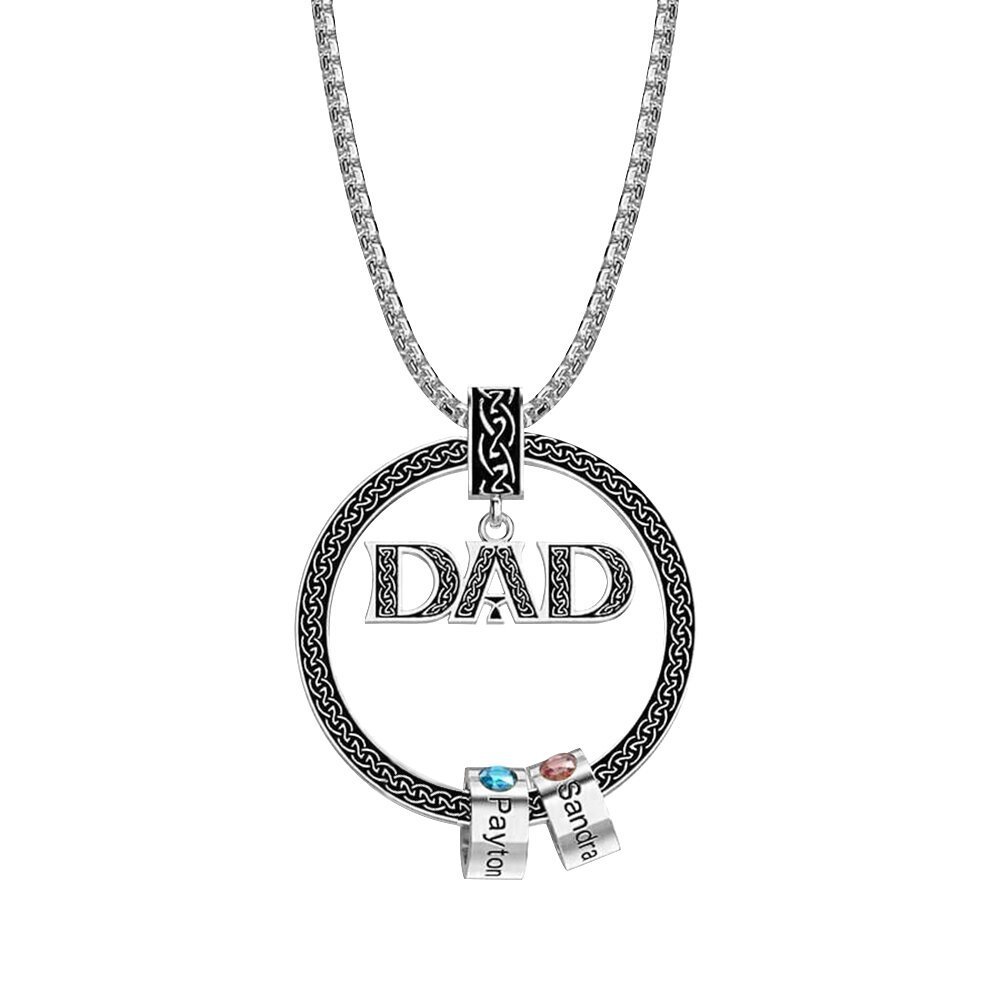 Dad Necklace Personalized Circle Men Necklace with Birthstones Engraved 5 Names Gifts For Father