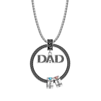 Dad Necklace Personalized Circle Men Necklace with Birthstones Engraved 5 Names Gifts For Father