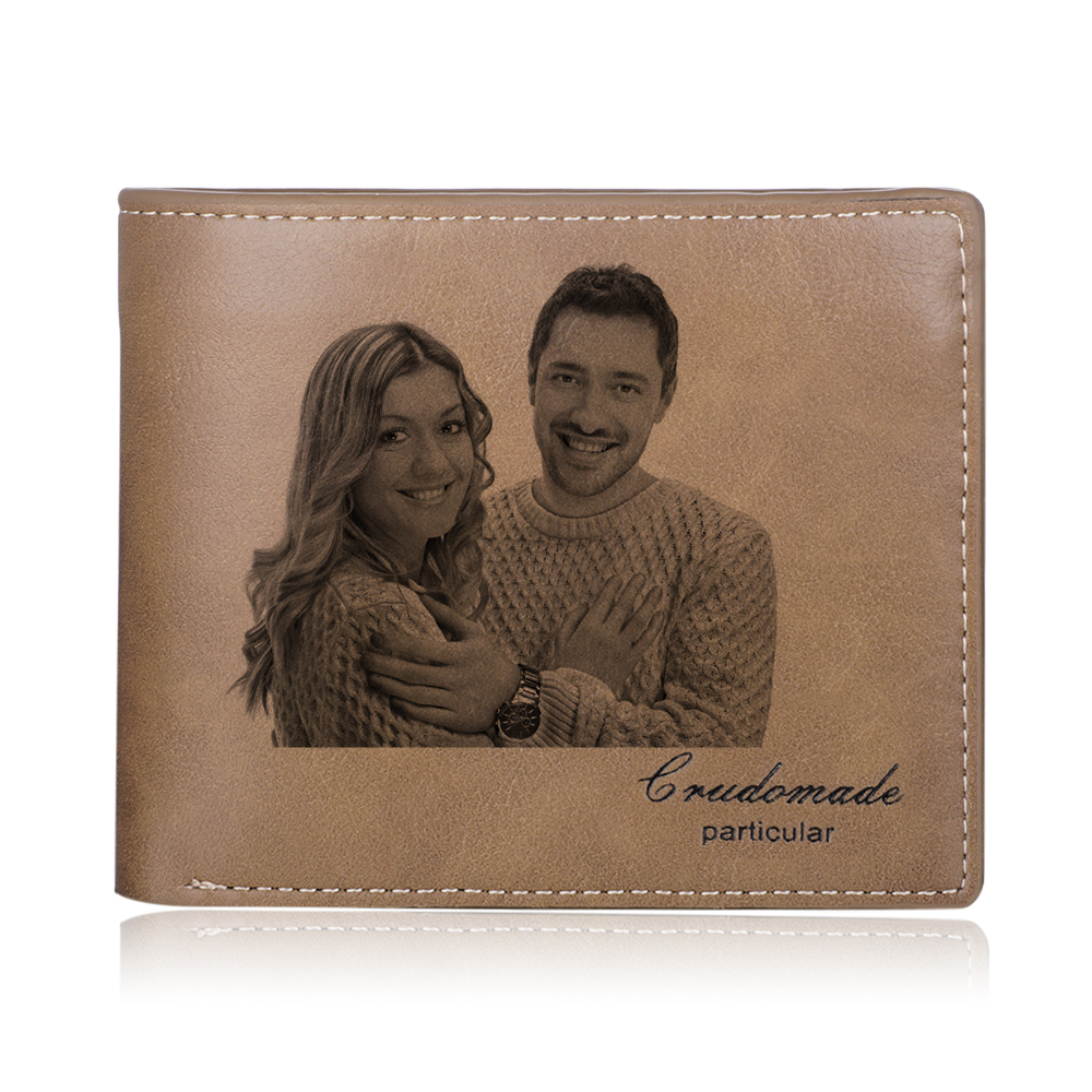 Personalized Leather Wallet Engraved Photo Short Purse Gifts For Men