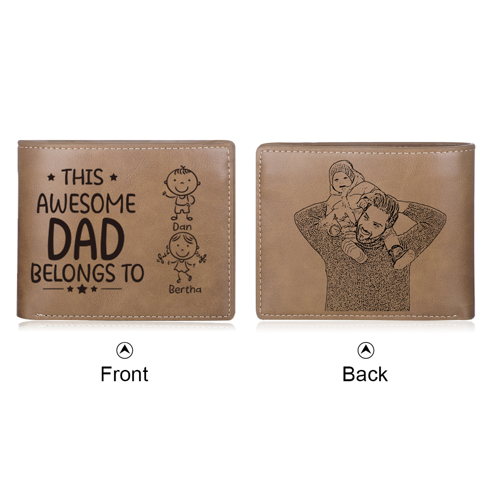 2 Names-Personalized Doll Customized Leather Men's Wallet Customized Name Folding Wallet for Dad