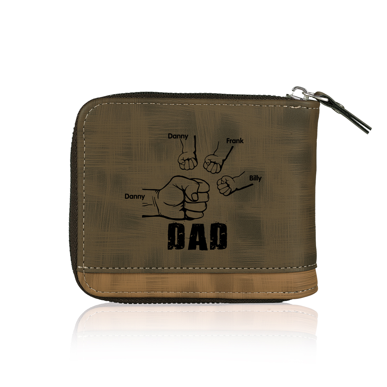 4 Names - Personalized Photo Custom Leather Men's Zipper Wallet as a Father's Day Gift for Dad