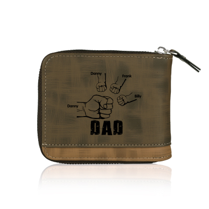 4 Names - Personalized Photo Custom Leather Men's Zipper Wallet as a Father's Day Gift for Dad