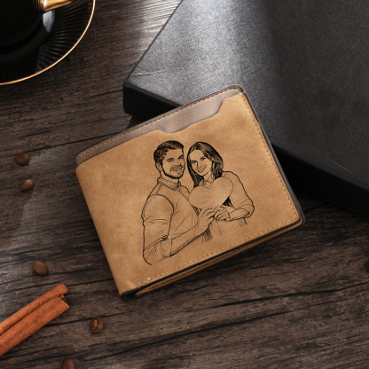 Brown Personalized Leather Wallet Engraved Photo Short Purse Folding Wallet Gifts For Men