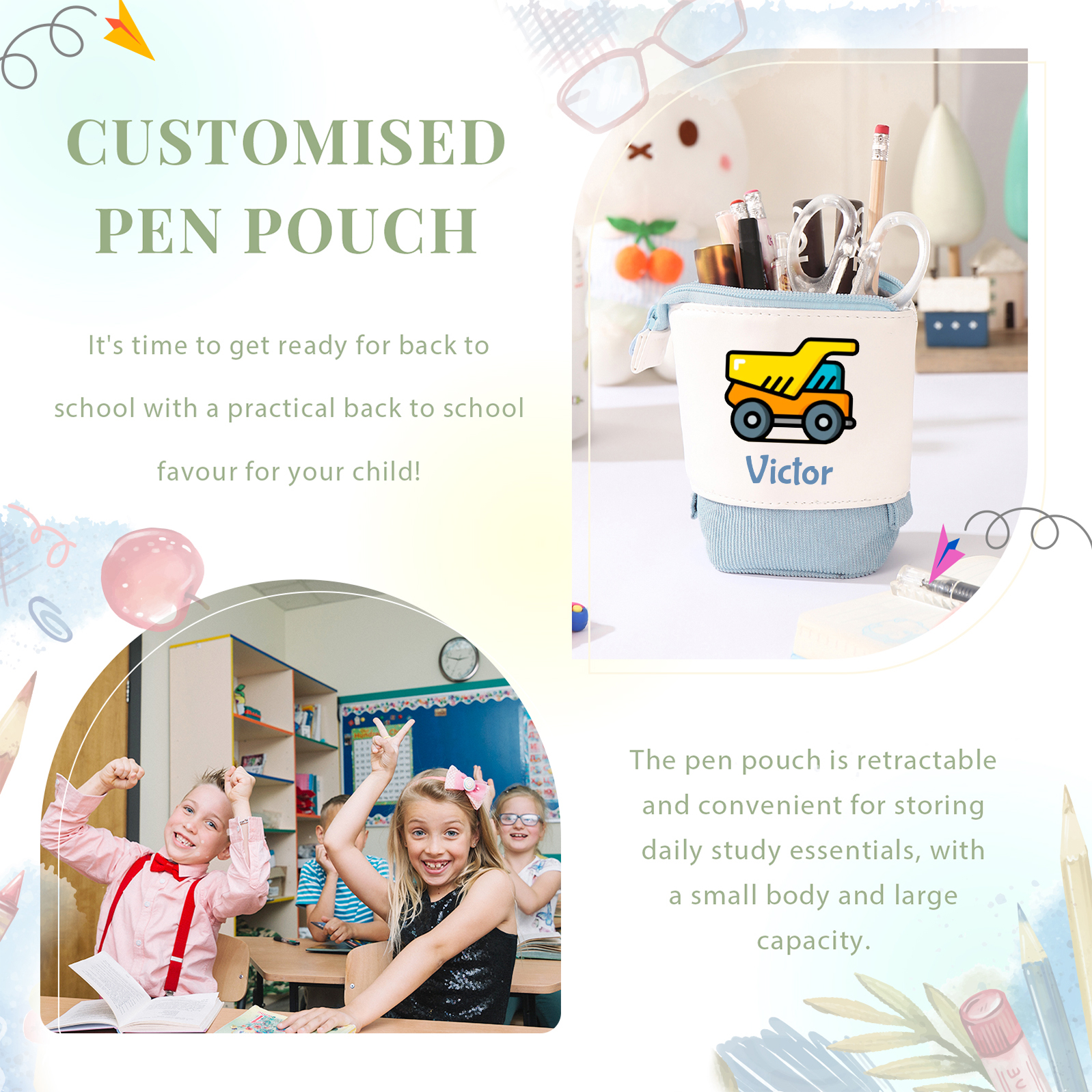 Personalized Name And Truck Pencil Case For Boys And Girls Back To School Gift