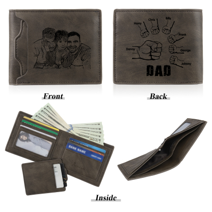 7 Names - Personalized Photo Custom Leather Men's Folding Wallet as a Father's Day Gift for Dad