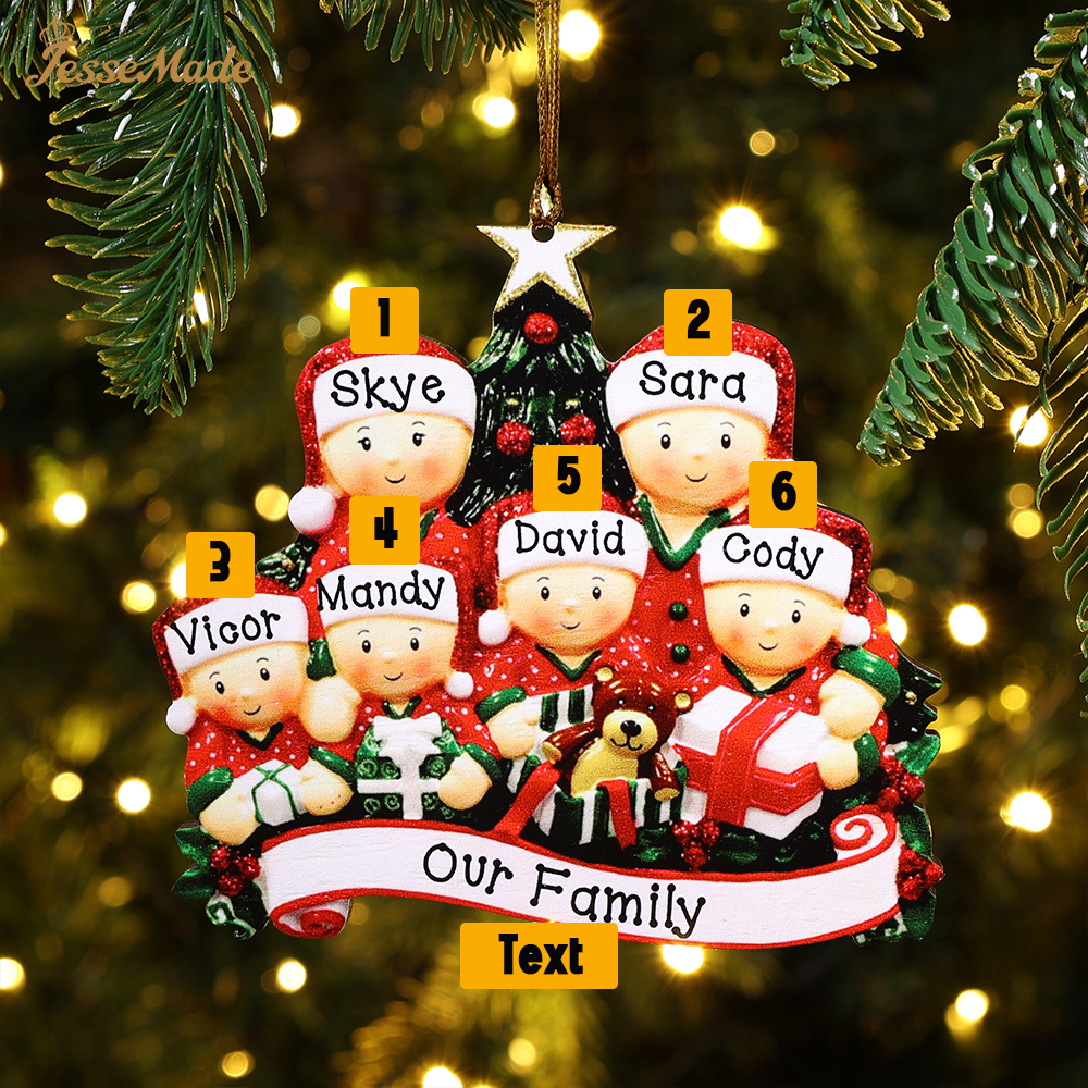 6 Names-Personalized Family Wooden Christmas Ornament-Custom 6 Names Hanging Ornament Gifts For Family
