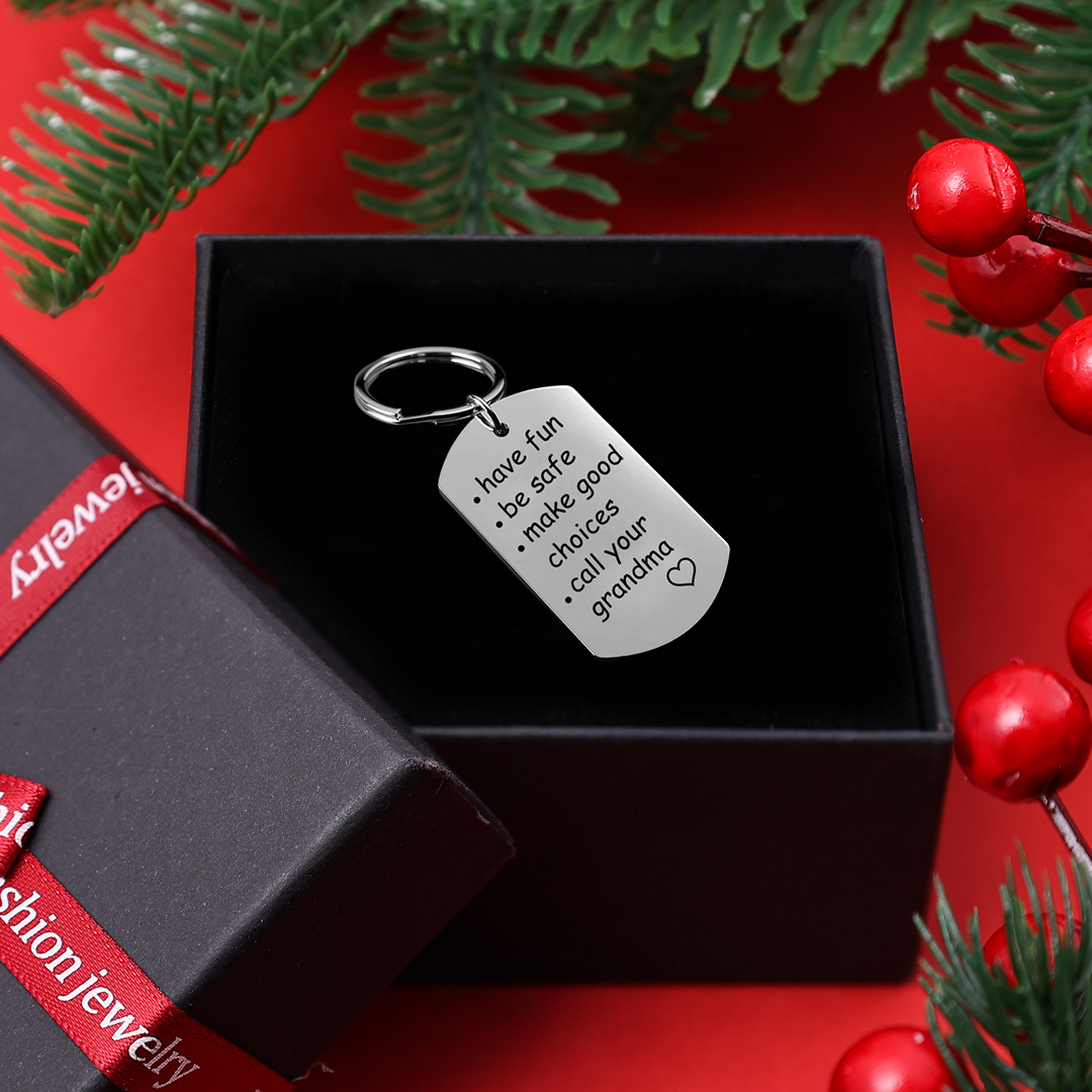 Have Fun Be Safe Make Good Choices Call Your Mom/Dad/Grandma/Grandpa Keychain Set With Gift Box