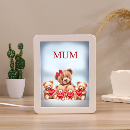 4 Names - Personalized Mum Home Bear Style Custom Text LED Night Light Gift for Mom