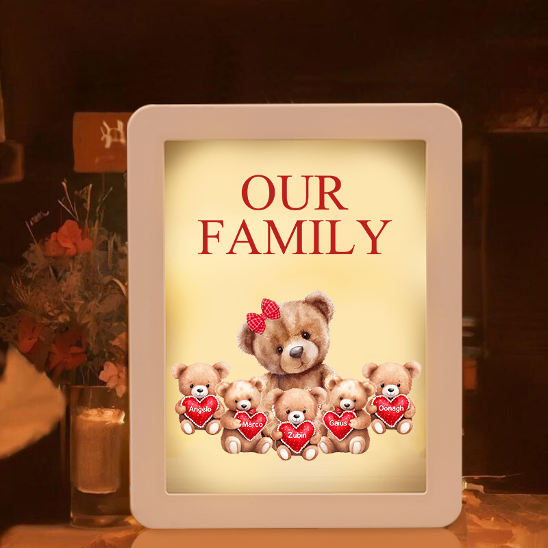5 Names - Personalized Mum Home Bear Style Custom Text LED Night Light Gift for Mom