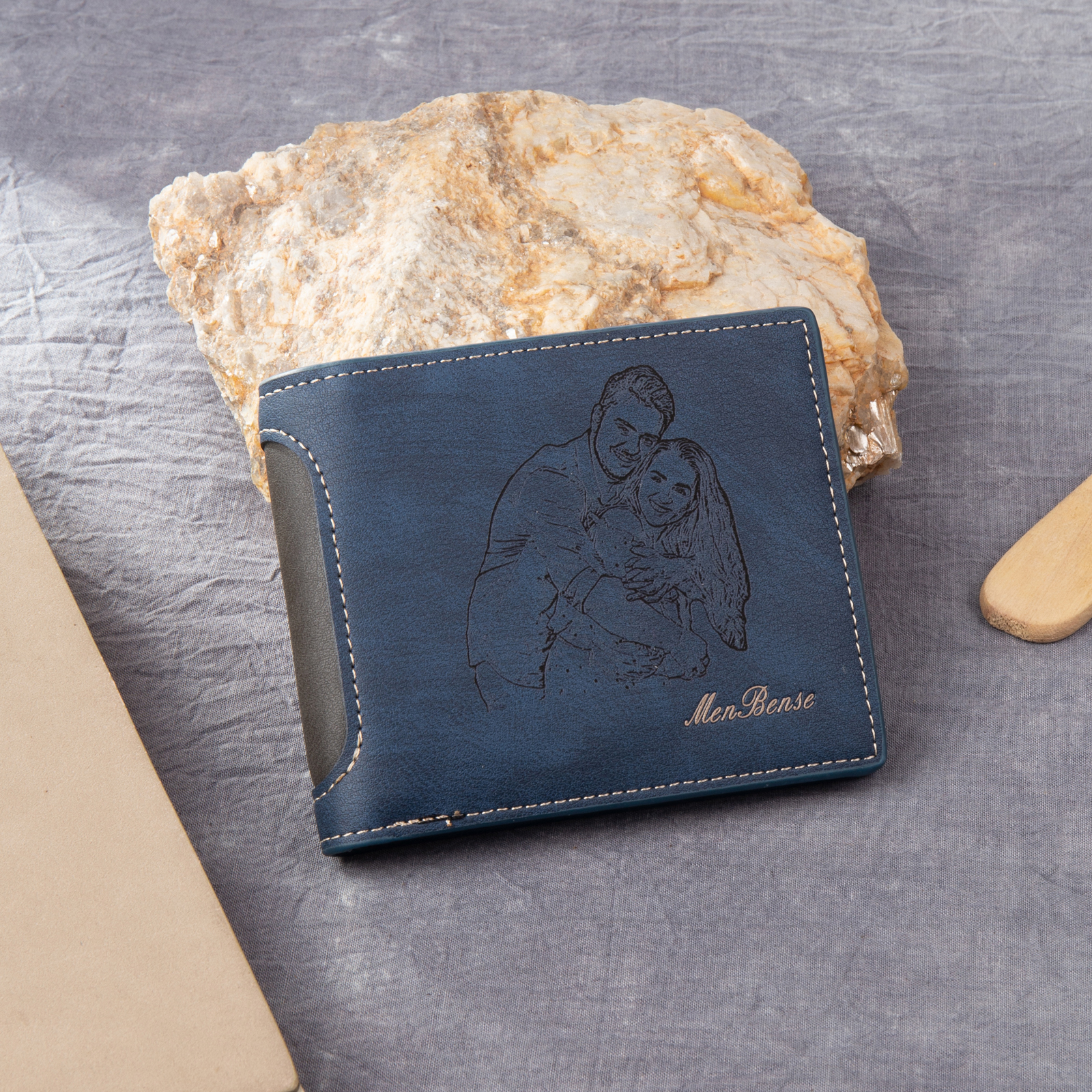 Personalized Leather Folding Wallet With Photo, Name and Letter, Gift For Dad