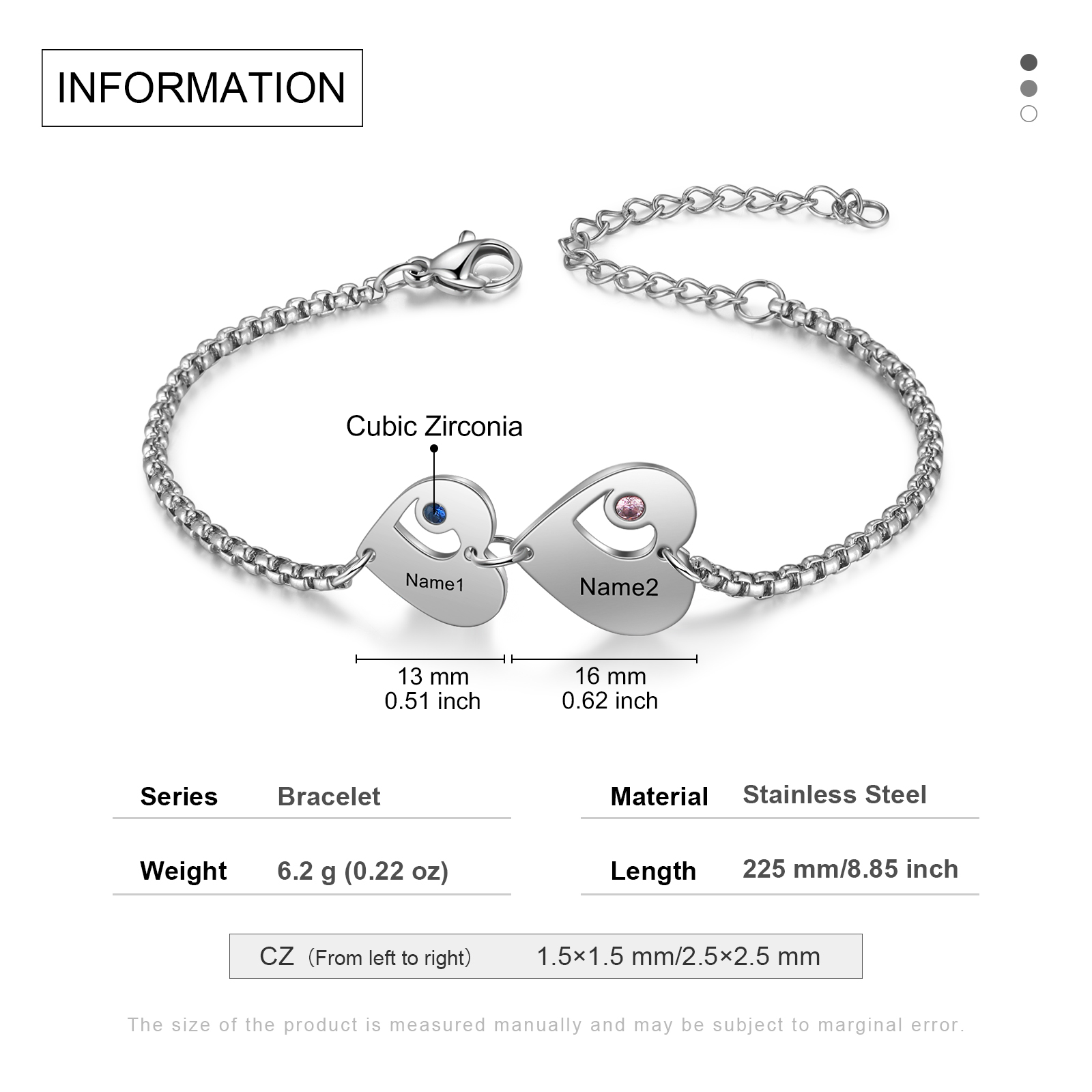 Personalized Heart Bracelet with Birthstones Custom 2 Names Family Bracelet Gifts for Her