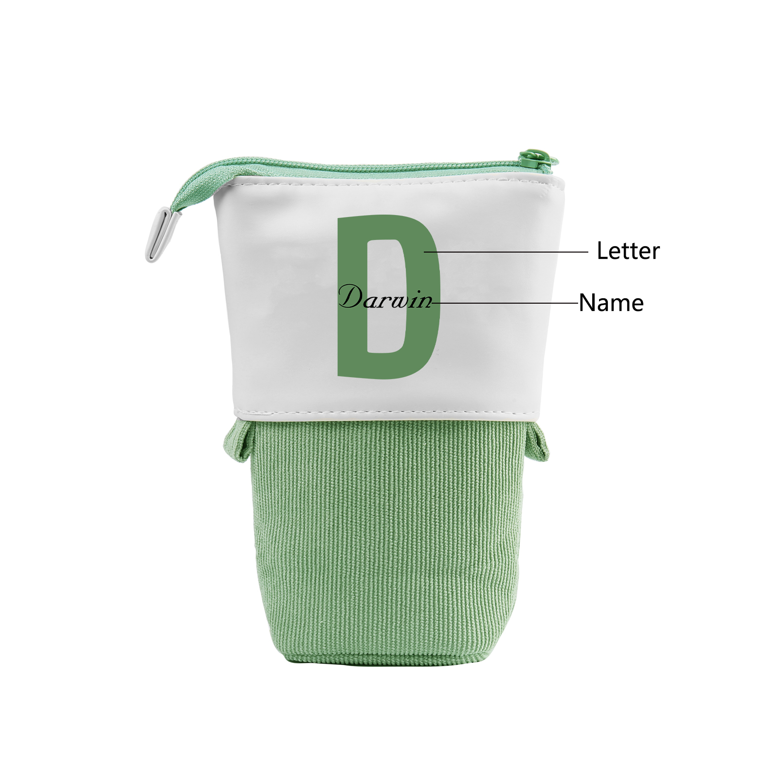 Personalized 1 Letter and 3 Names Gift Set Custom Green Backpack and Pencil Case and Ruler Gift Set Back to School Gift for Daughter