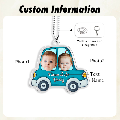 Acrylic Keychain/Decoration Personalized 2 Photos, Name And Text Driving Pattern Pendant For Dad