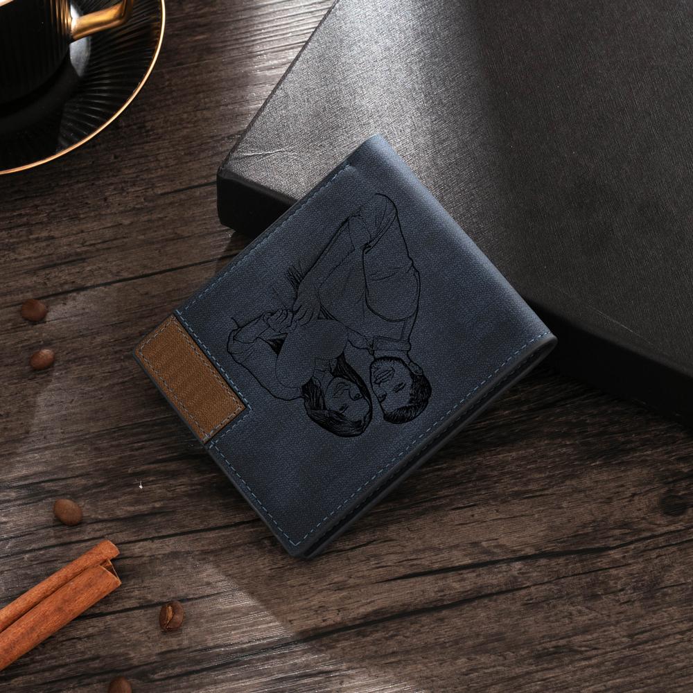 Personalized Leather Wallet Engraved Photo Short Purse Gifts For Men