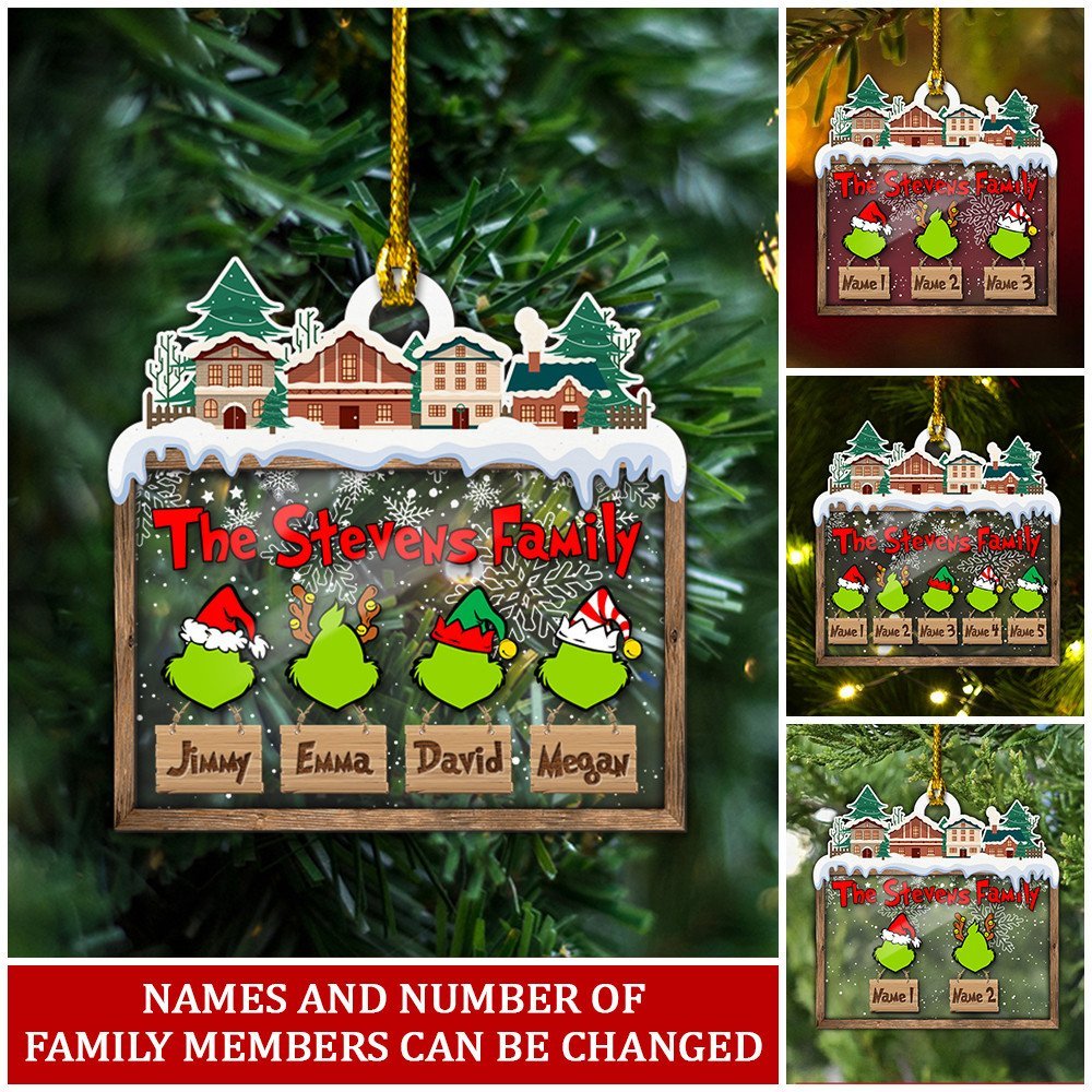 MERRY GRINCHMAS Grinch Personalized Christmas Ornament Engraved 3 Names Gifts For Family | Jessemade