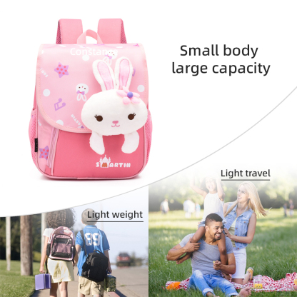 Personalized Pink Bunny Children School Bag Embroidery Name Black Backpack, Customized Schoolbag Travel Bag For Kids