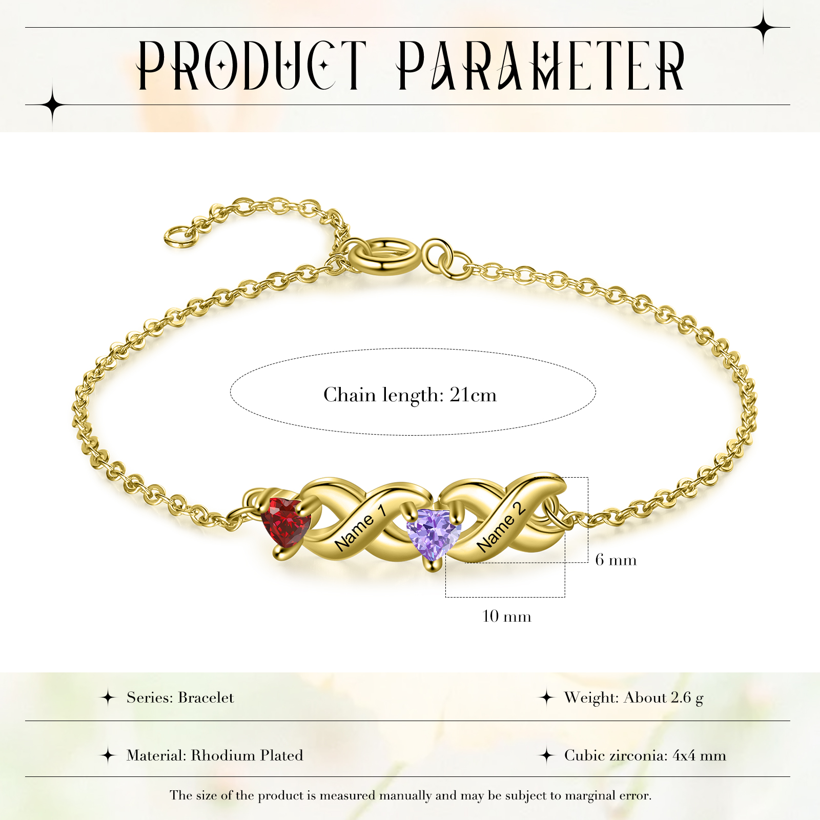 Personalized Bracelet With 2 Heart Birthstones Engraved Names Bracelet Gift For Women