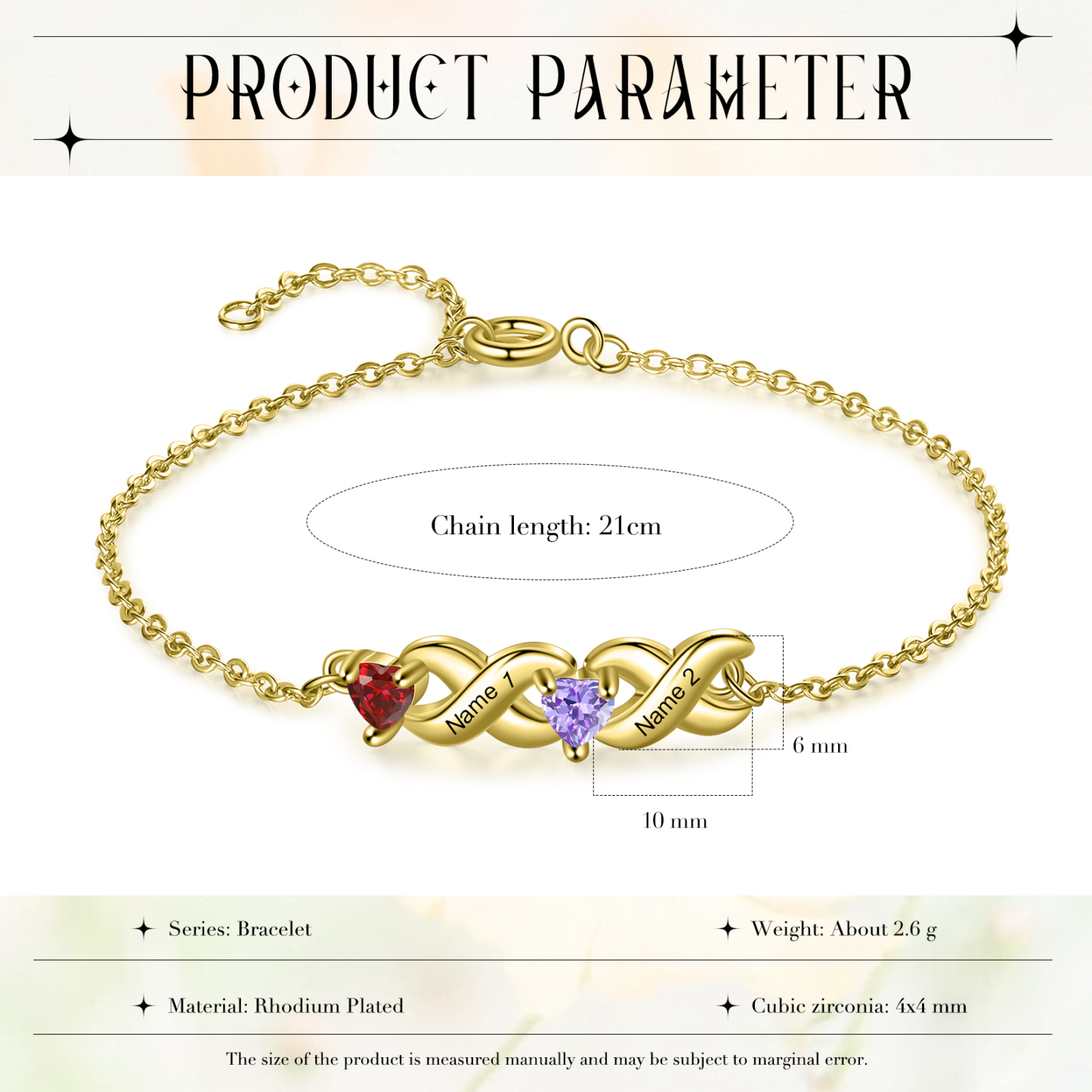 Personalized Bracelet With 2 Heart Birthstones Engraved Names Bracelet Gift For Women