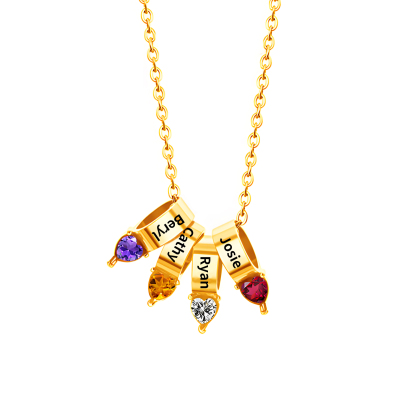 Jessemade UK 4 Names - Personalized Link Pendant Necklace with Customized Name and Birthstone Gift for Her 22.99 n4-b4