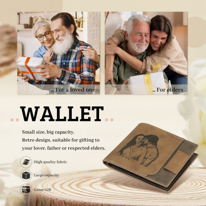 Personalized Name Leather Men's Wallet With Card Slot Engraved Letter And Photo with Gift Box Gift For Him | Jessemade