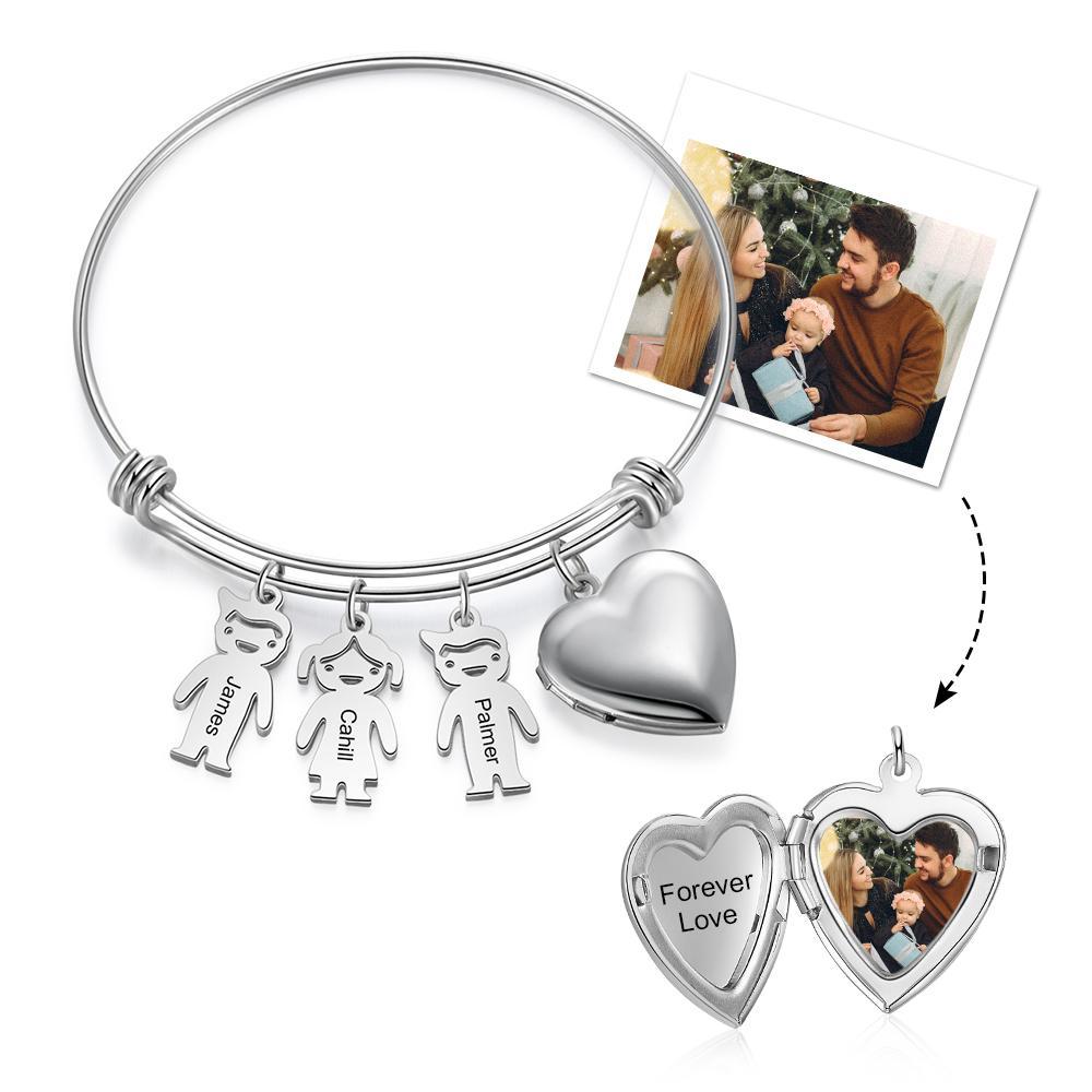 Personalized Heart Photo Locket Bracelet Custom Photo Bracelet Gifts For Mother