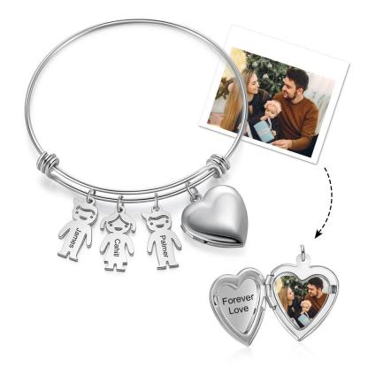 Personalized Heart Photo Locket Bracelet Custom Photo Bracelet Gifts For Mother