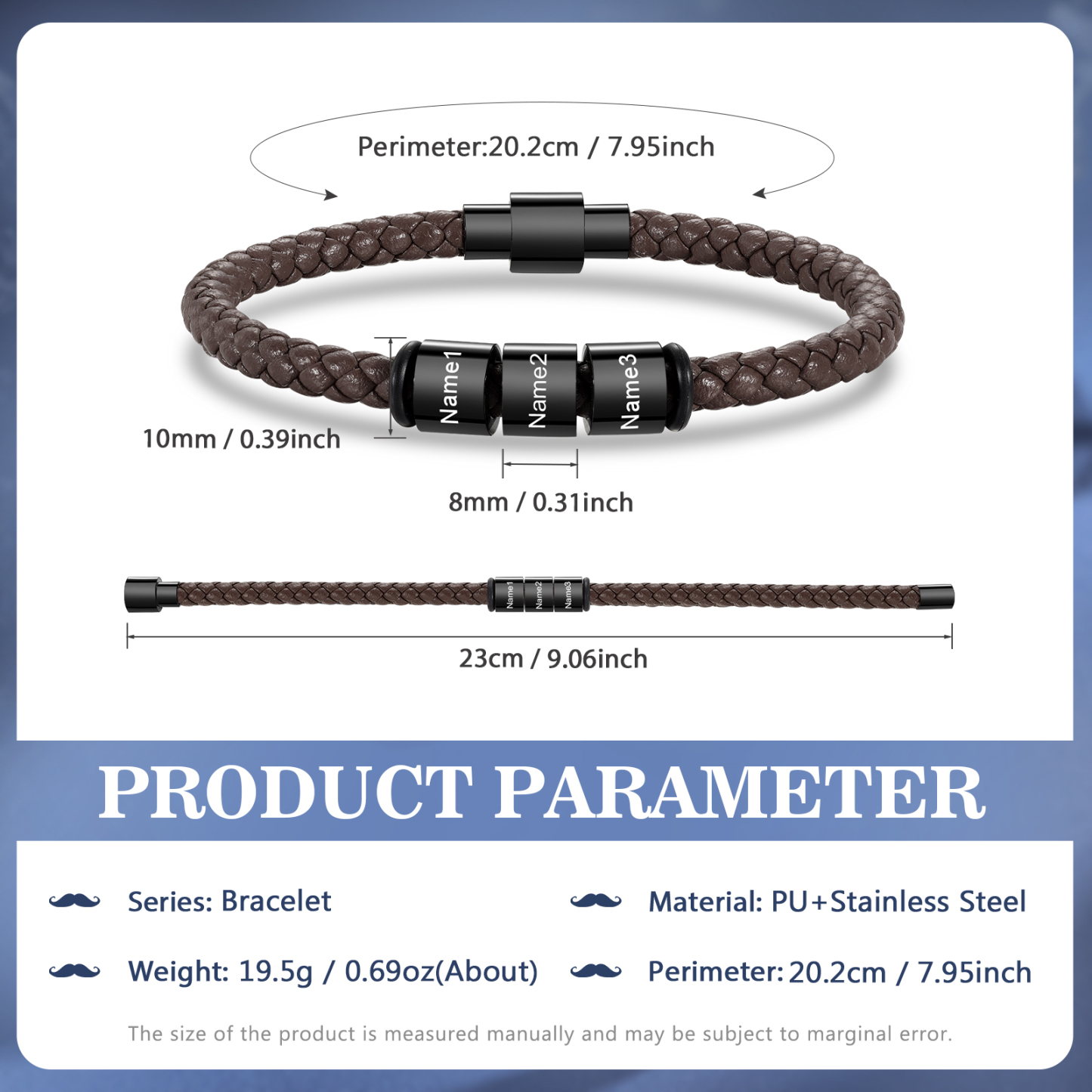 Personalized Men's Bead Bracelet with Custom 3 Names Personalized Gift for Him | Jessmade 