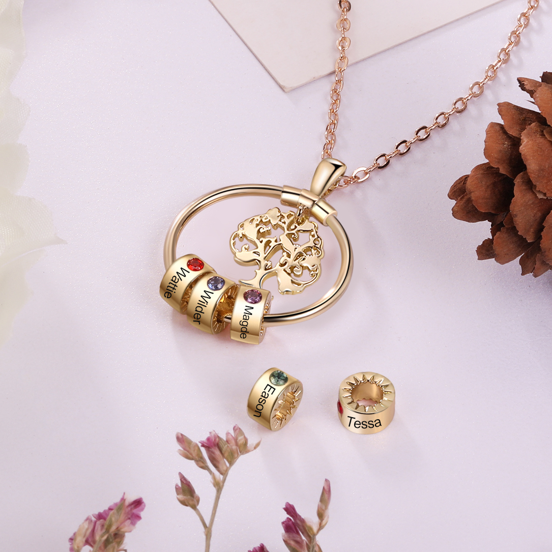 Personalized Family Tree Necklace With 3 Birthstone & 3 Name & Bracelet with 3 Name Gift Set Christmas Gift for Family | Jessemade