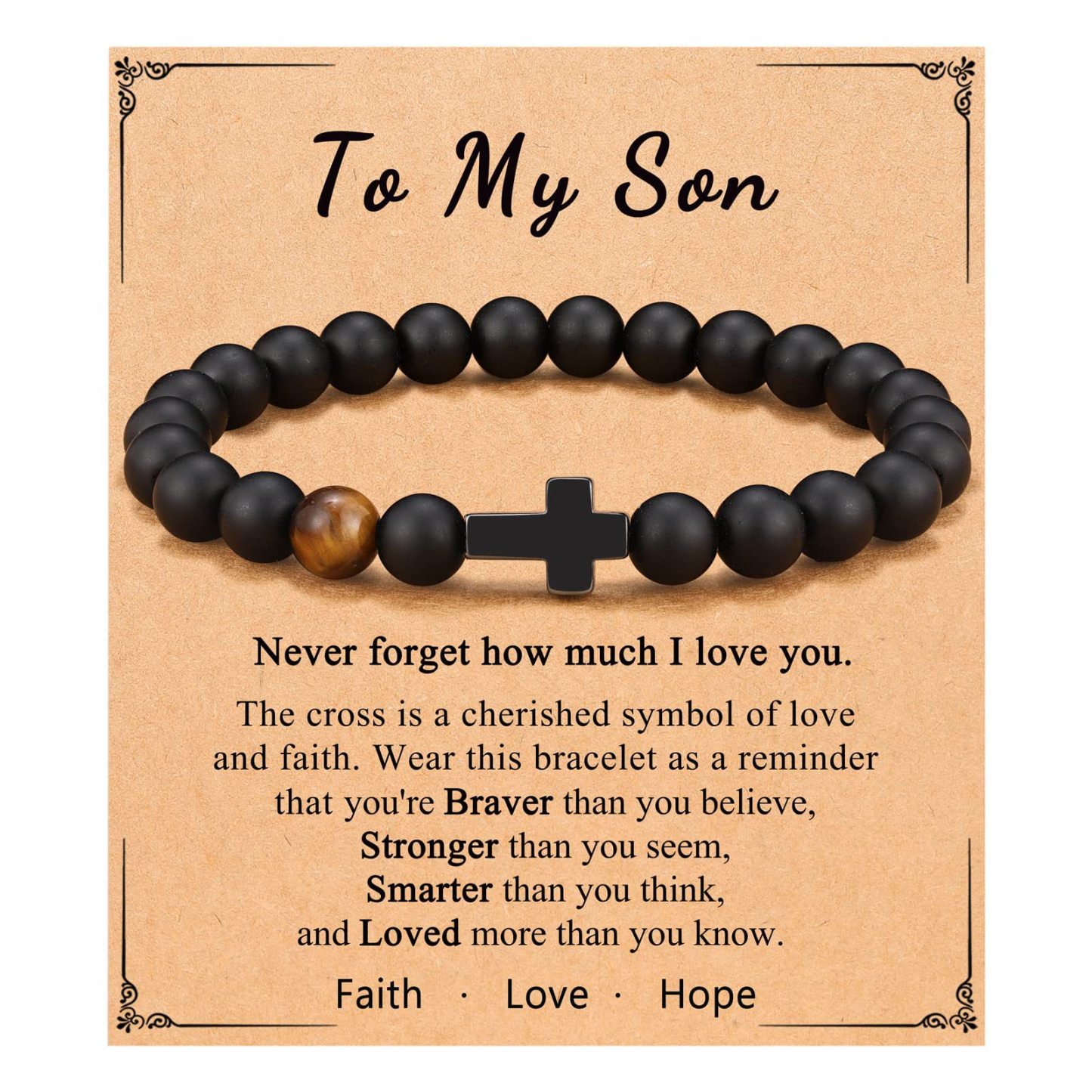 Black Gallstone Cross Bracelet Beads Bracelet For Dad/Son