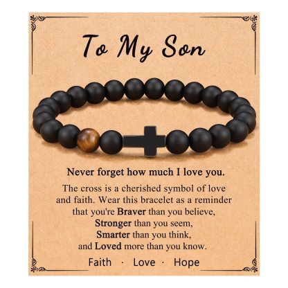 Black Gallstone Cross Bracelet Beads Bracelet For Dad/Son