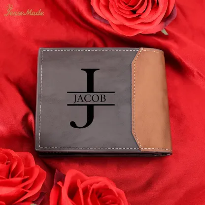 Personalised Name Leather Wallet Engraved Letter And Photo Gift For Dad