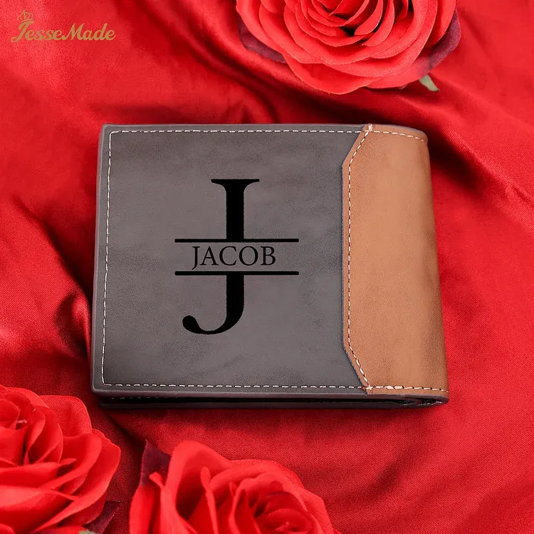 Personalized Name Leather Couple Wallet Engraved Letter And Photo Gift For Him