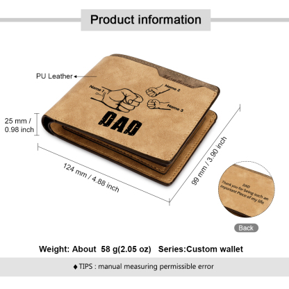 3 Names - Personalized Leather Men's Wallet Custom Photo Fist Fold Wallet for Dad