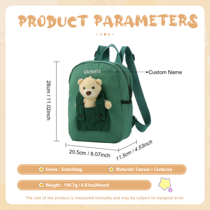 Personalized 1 Letter and 3 Names Gift Set Custom Green Backpack and Pencil Case and Ruler Gift Set Back to School Gift for Daughter