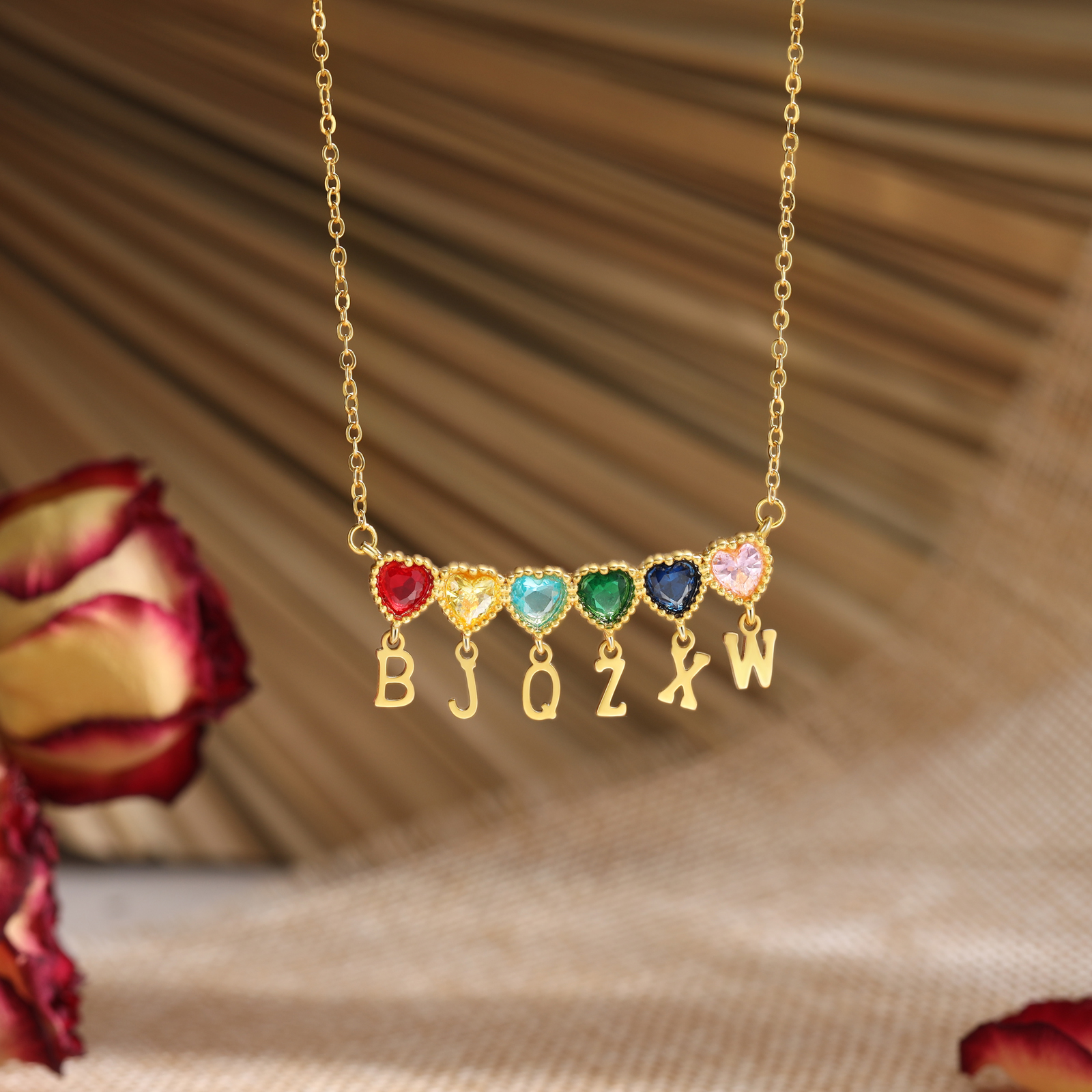 Personalized Heart Birthstone Initials Necklace for Women