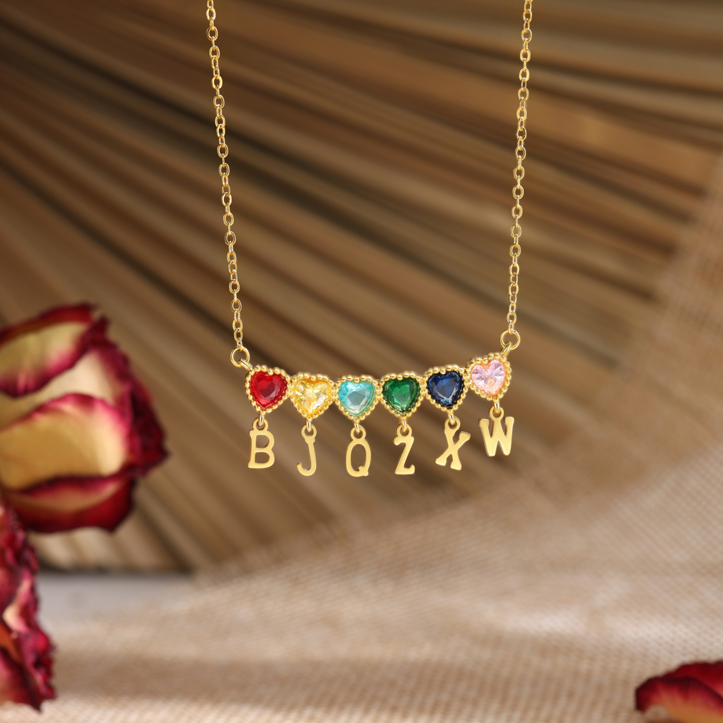 Personalized Heart Birthstone Initials Necklace for Women