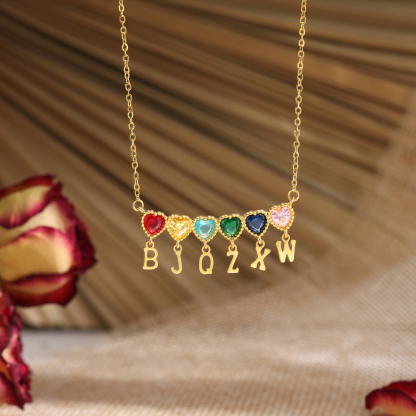 Personalized Heart Birthstone Initials Necklace for Women