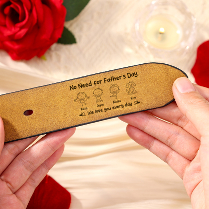 Personalized Leather Belt for Men Customized with 1-6 Names and Kids’ Drawing Gift for Dad Father’s Day