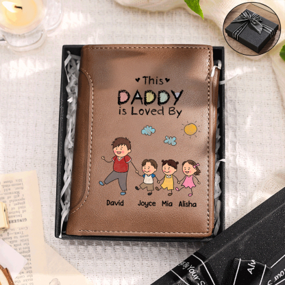 Personalized Leather Wallet For Dad Grandpa Custom With 1–8 Names And Child Figures
