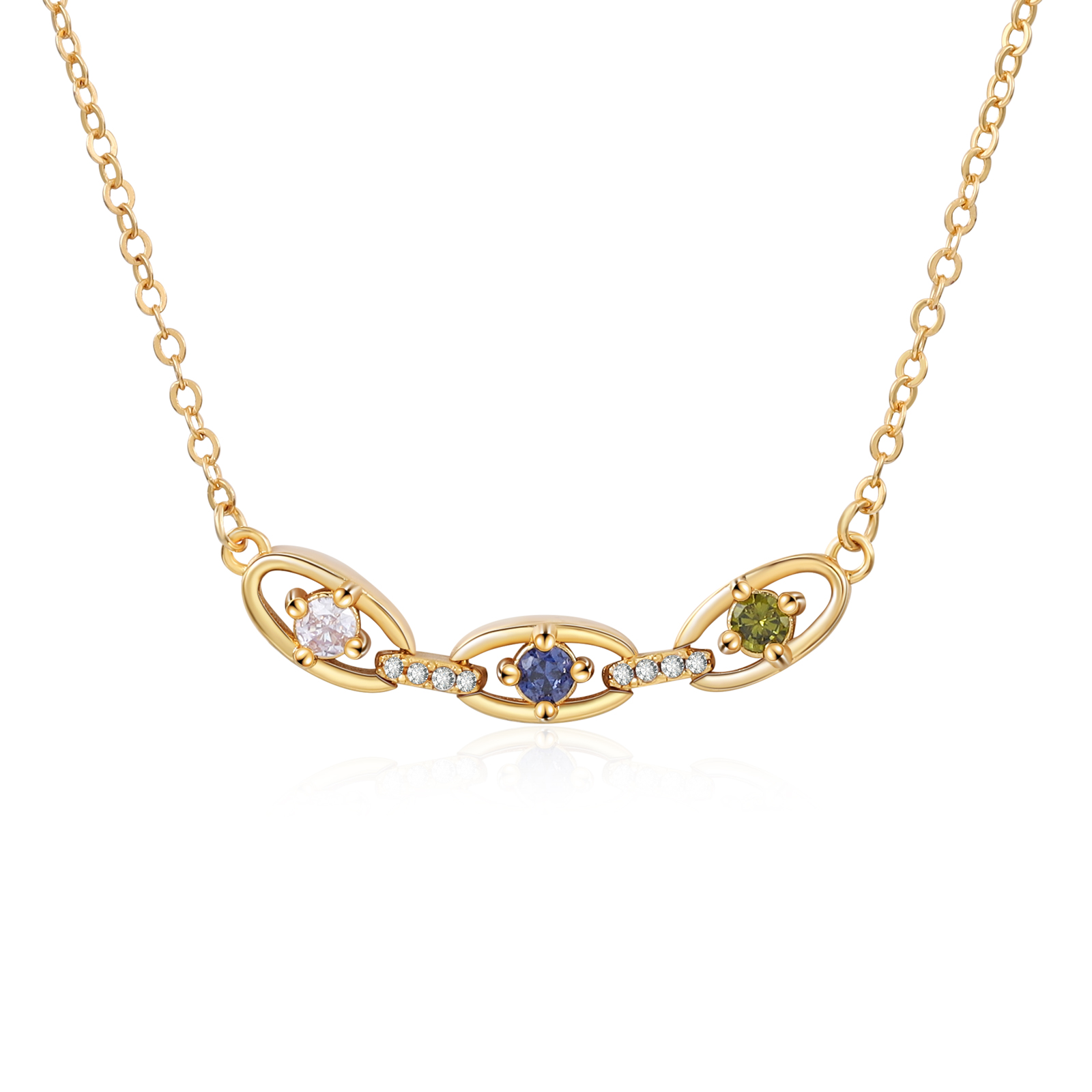 Personalized 2–5 Birthstones Gold Chain Necklace for Women