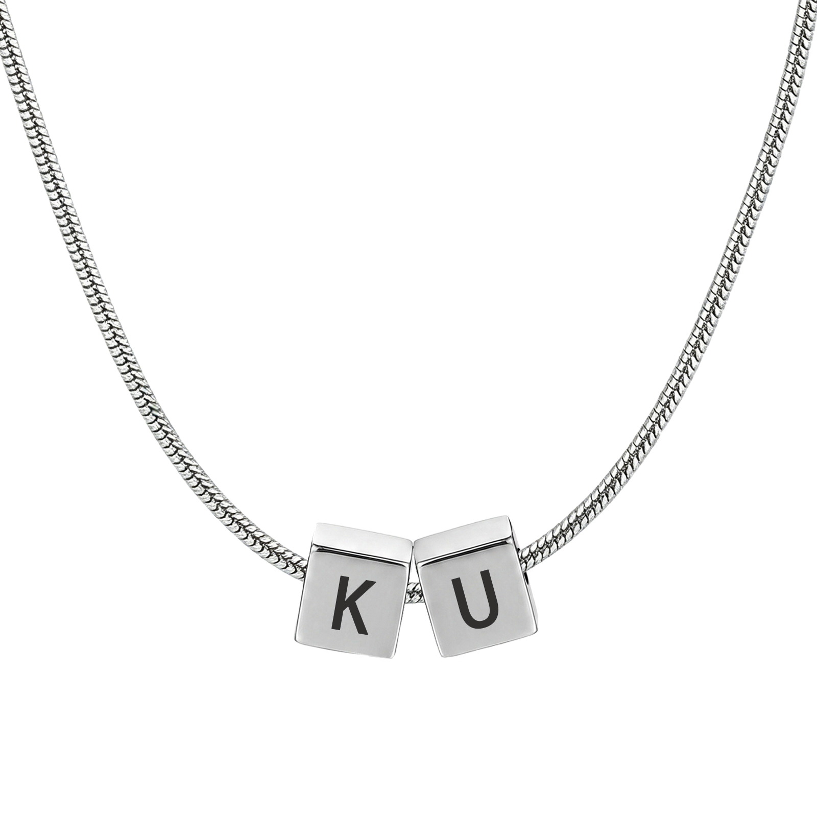 Personalized Men's Stainless Steel Necklace With Letter Cube Gift For Him